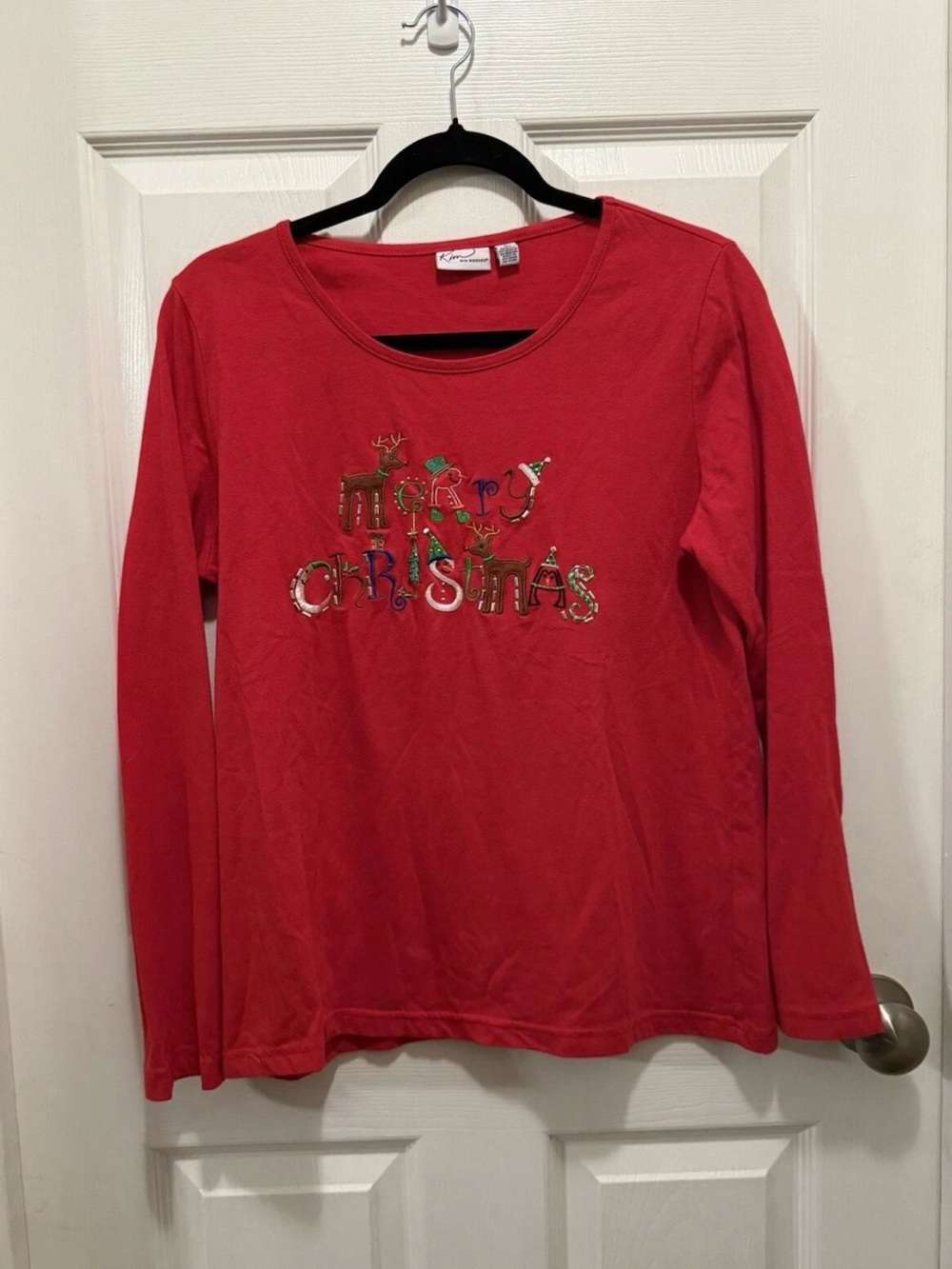 Kim Rogers Red Christmas top long sleeve size Large